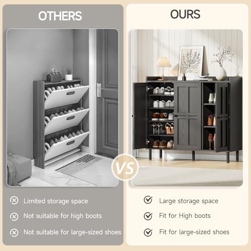 ONBRILL Shoe Cabinet with 3 Doors & Adjustable Shelves for Entryway(Black)