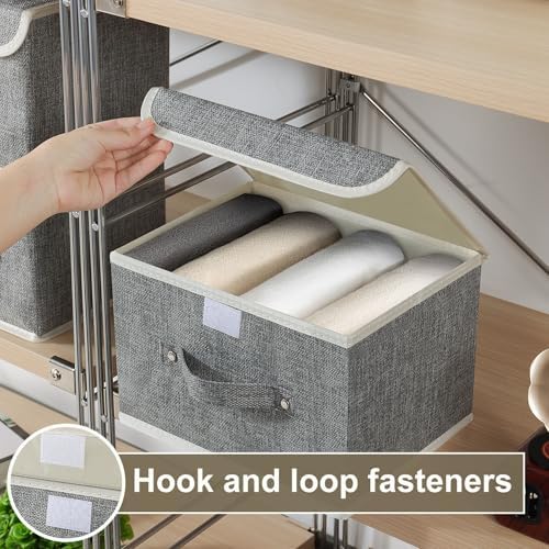 Foldable Fabric Storage Cubes with Lids,Grey 10.2x7.9x6.7in,5 Pack