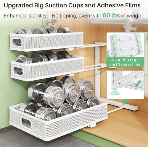 Kitstorack Under Sink Organizer, 1-Pack 3-Tier Height Adjustable Thickened Me...