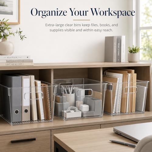 MOONEDGE 6 Pack X-Large Clear Organizer Bins 13x10x8in Storage Containers