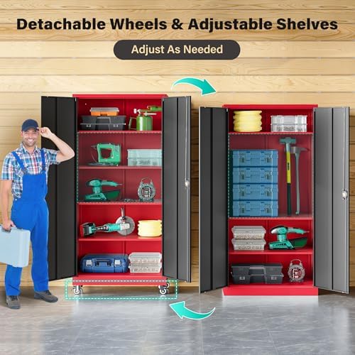 SISESOL 75" Tall Metal Storage Cabinet with Wheels,Rolling Garage Storag...