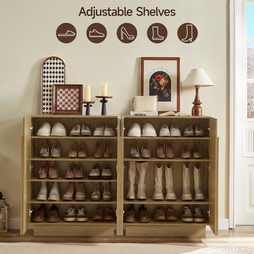 ONBRILL Shoe Storage Cabinet,13.8" D x 31.6" W x 43.3" H, Oak