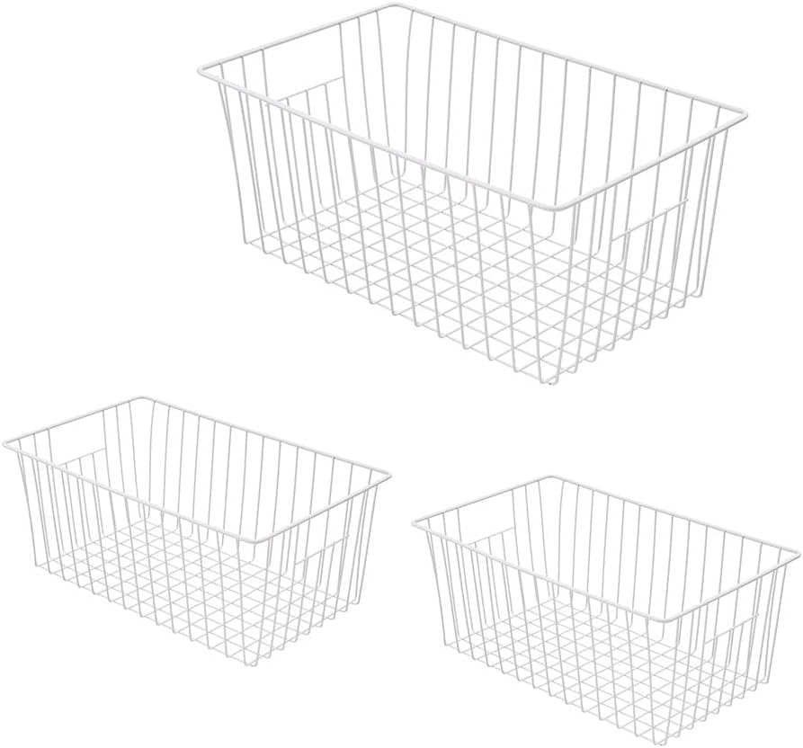 16Lx12W inch Wider Freezer Storage Organizer Baskets Container, Deep Metal Wi...