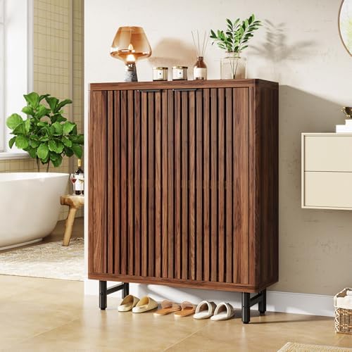 Tribesigns 6-Tier Bathroom Floor Cabinet with 2 Shutter Doors, Wooden Bathroo...