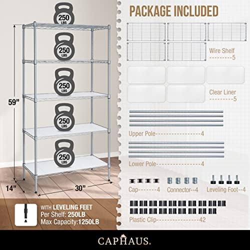 CAPHAUS NSF Adjustable Shelves Metal Wire Shelving Unit w/Liners, Kitchen Sto...