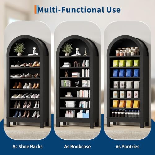 70" Arched Shoe Cabinet, Slim Wooden Shoe Storage for Entryway
