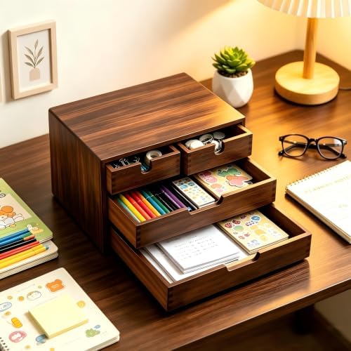 DEAYOU Bamboo Desk Organizer, 100% Natural Bamboo Desktop Drawer Organizer, D...