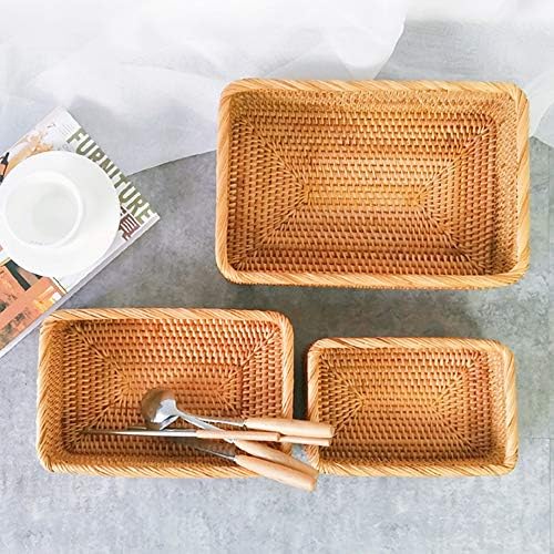 Handmade Rectangle Wicker Fruit Box Rattan Tray Magazine Organizer and Small ...