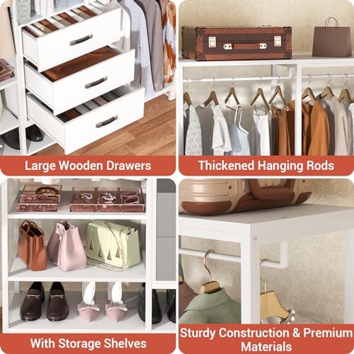 Aheaplus Wood Clothes Rack Wardrobe Closets for Hanging Clothes Heavy Duty Ga...