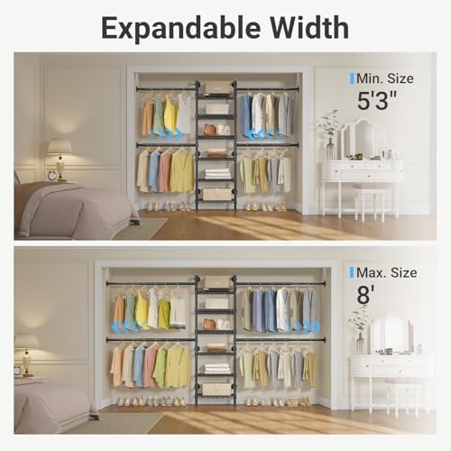 Timate S3X Medium Expandable Wall Mounted Clothes Rack with 6 Adjustable Shel...
