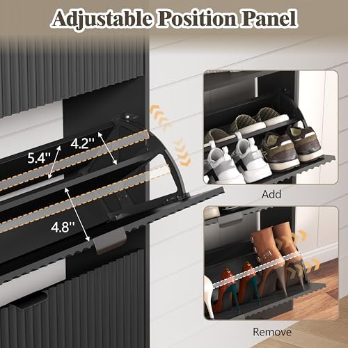 Shoe Cabinet Storage for Entryway with 4 Flip Drawers, Fluted Narrow Shoe Org...