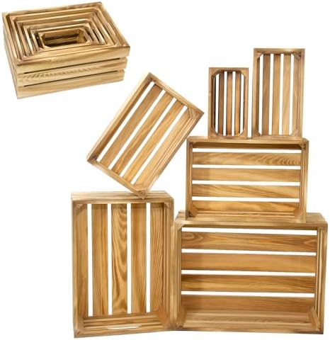 6 Pcs Wooden Crates for Display, Nesting Wood Crate for Storage, 6 Size