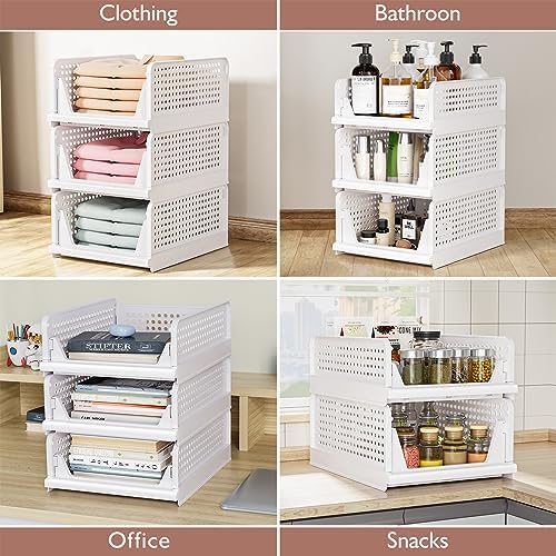 5 Pack Folding Closet Organizers Storage Box, Stackable Storage Bins, Plastic...