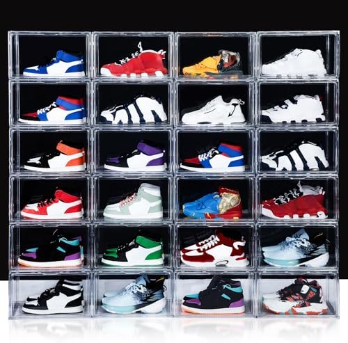 NYZE 12 Pack Acrylic Shoe Boxes Side Open, Clear Shoe Box Plastic Stackable, ...