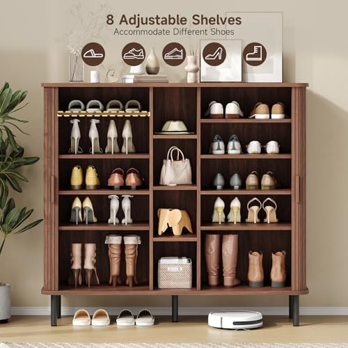 ONBRILL 48" Large Shoe Cabinet with 2 Sliding Doors & Open Storage, ...