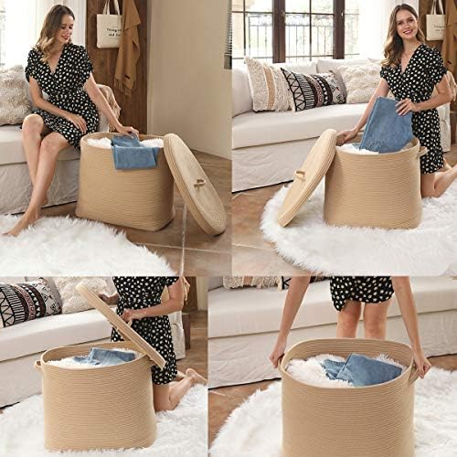 22x14x18 Inch Extra Large Rectangular Rope Basket with Lid, Decorative Blanke...