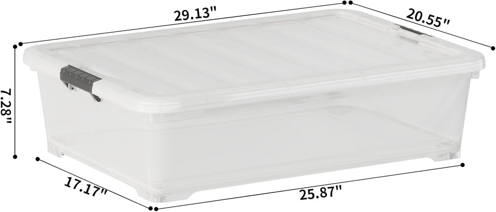 Morcte 50 Quart Clear Plastic Under Bed Storage Boxes with Wheels, 3-Pack