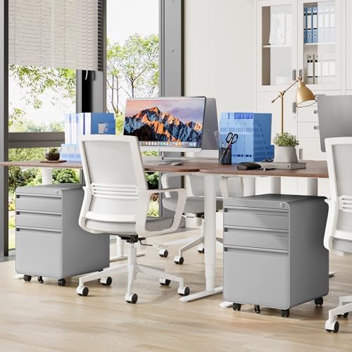 Dripex 3 Drawer Metal Rolling File Cabinet Under Desk Filing Cabinet Grey