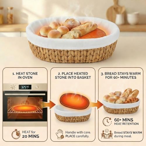 YANGQIHOME Bread Warmer Basket with Stone, Tortilla Warmer, Water Hyacinth Br...