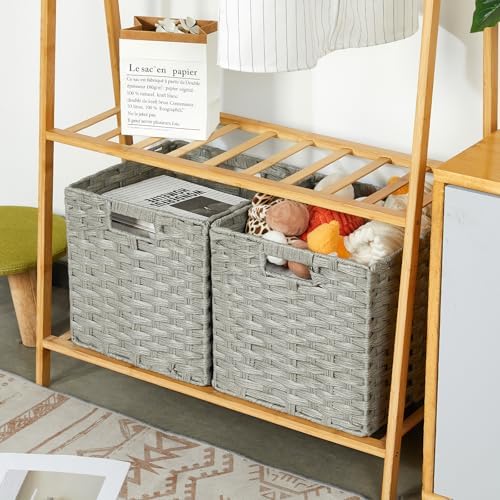 DULLEMELO Wicker Baskets With Liner Set of 4, 11x11x11 Inch Collapsible Stora...