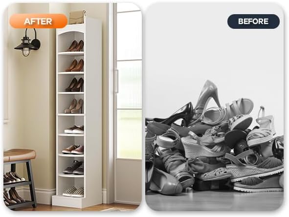 YATINEY 9-Tier Tall Shoe Rack, Wooden Shoe Storage Organizer, Narrow Shoe Cab...