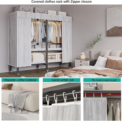 Heavy Duty Portable Closet with Cover Foldable Covered Clothes Rack for Hangi...