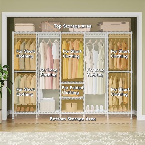 Higeego H5 Clothing Rack for Hanging Clothes, Heavy Duty Closet Rack, White