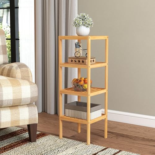 kinbor Bamboo Bathroom Storage Shelf Freestanding, 4 Tier Shelving