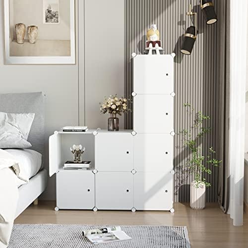 C&AHOME 8-Cube Storage Organizer with Door Cube Shelf Closet Cabinet Milky