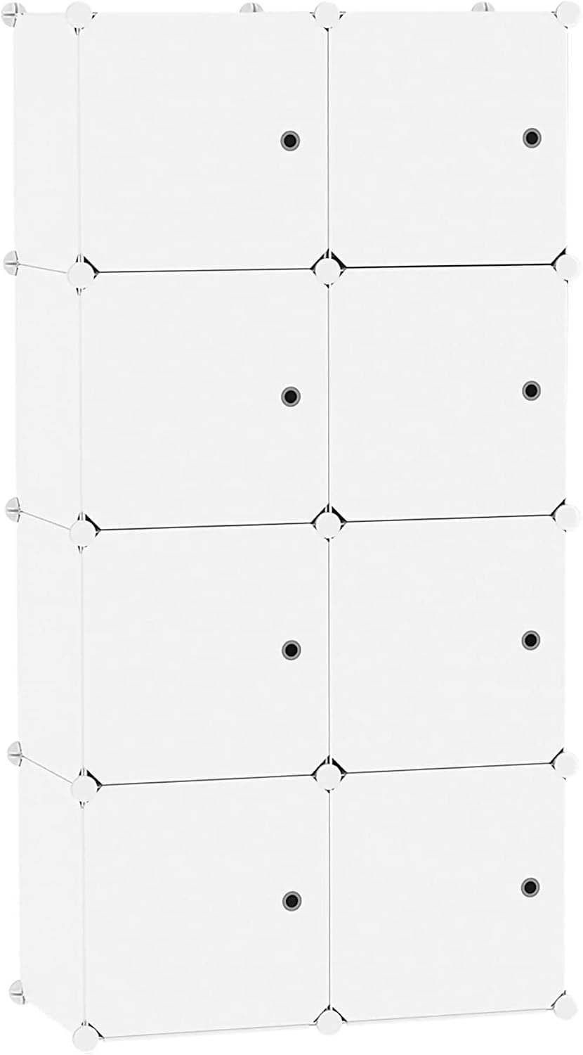 C&AHOME 8-Cube Storage Organizer with Door Cube Shelf Closet Cabinet Milky