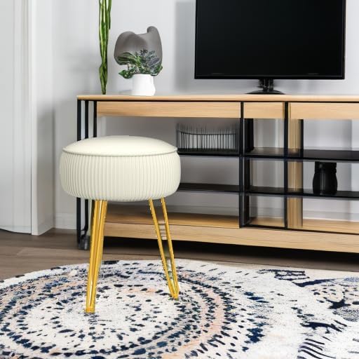 LUE BONA Pleated Vanity Stool, Velvet Upholstered Vanity Stool for Makeup Roo...