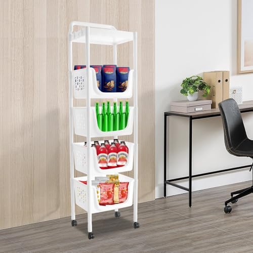 5 Tier Kitchen Organizer,Hollow-Cut Floor-Standing Fruit Vegetable Basket wit...