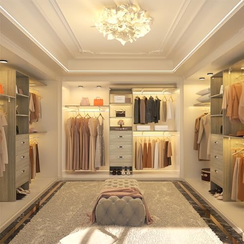 Armocity 96" Wood Closet System with 3 Enclosed Drawers & 3 Solid Sh...