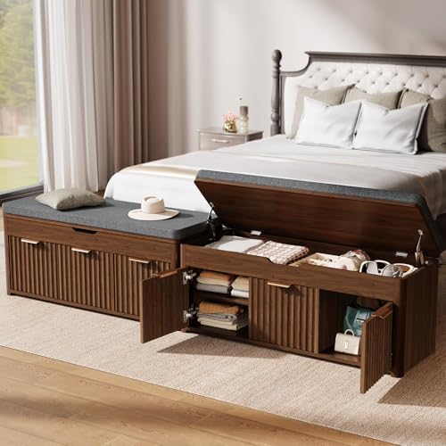 37.4" W Shoe Bench with Storage, Lift Top Entryway Bench, Walnut