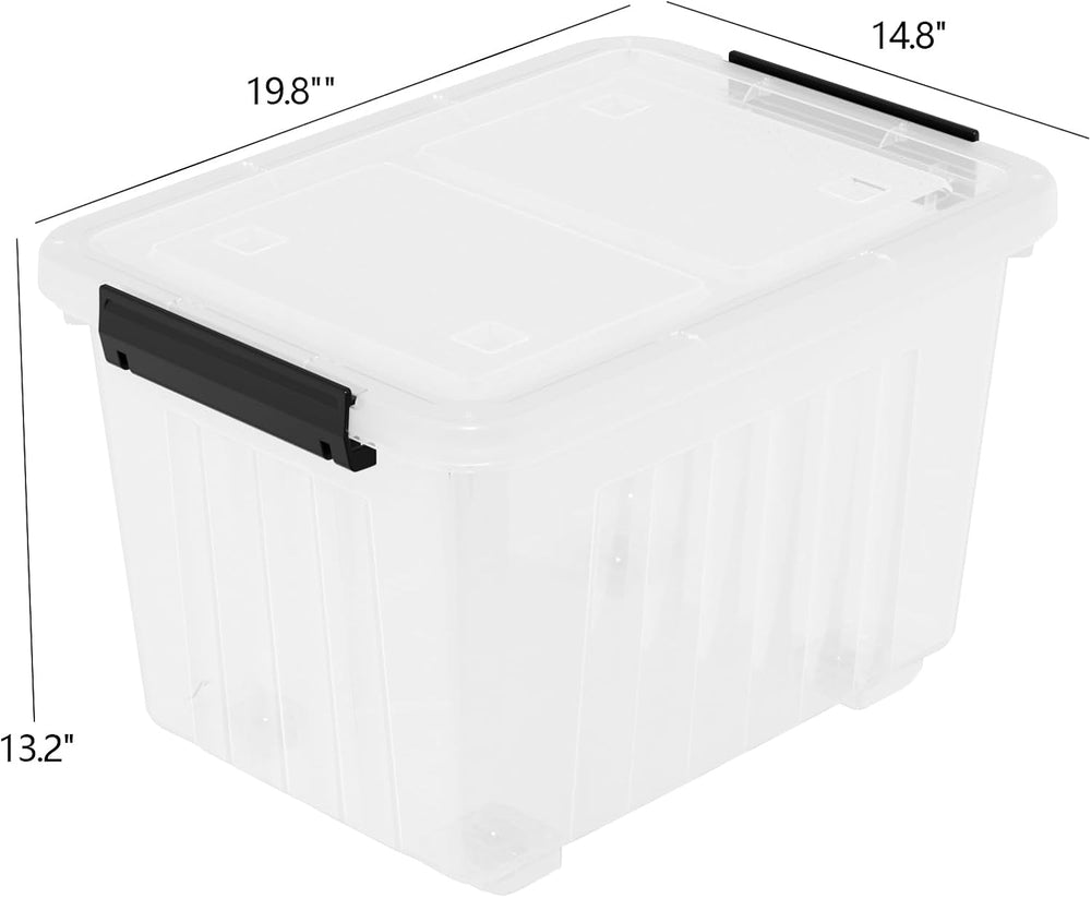 4-Pack 50 Quart Plastic Storage Bin, Stackable Wheeled Box, Clear