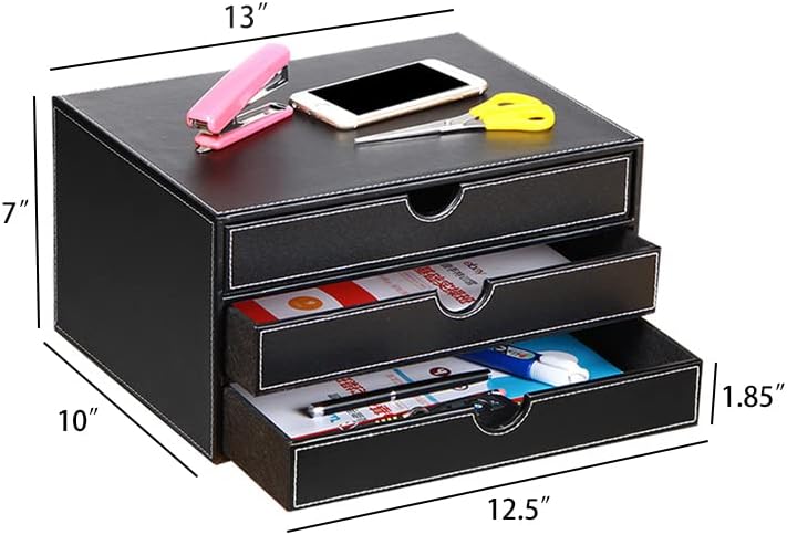 Ayunga Leather Desk Organizer with 3 Drawers, Executive Office Supplies Deskt...