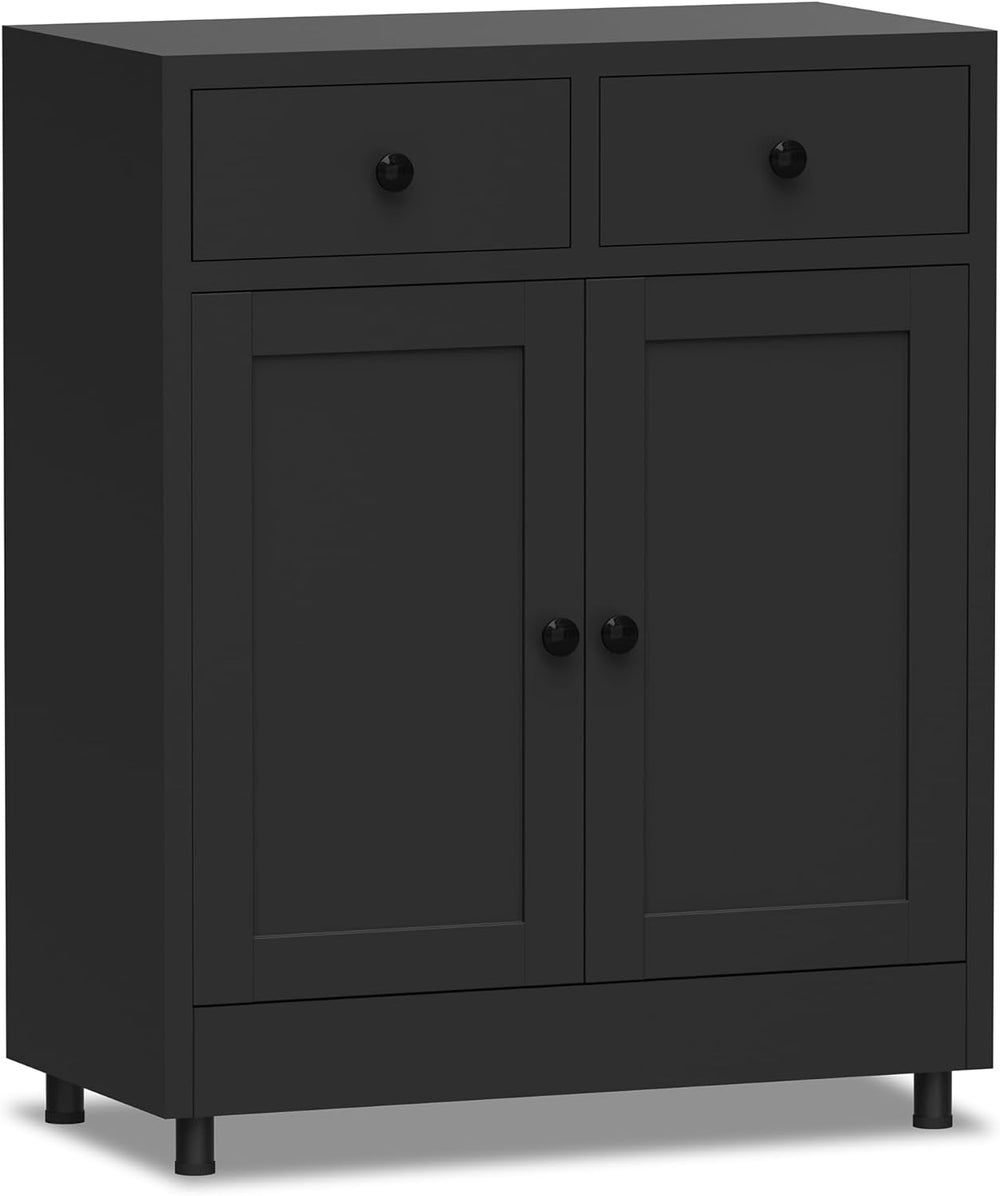 Metal Storage Cabinet with 2 Drawers and Adjustable Shelf, Sideboard Buffet C...