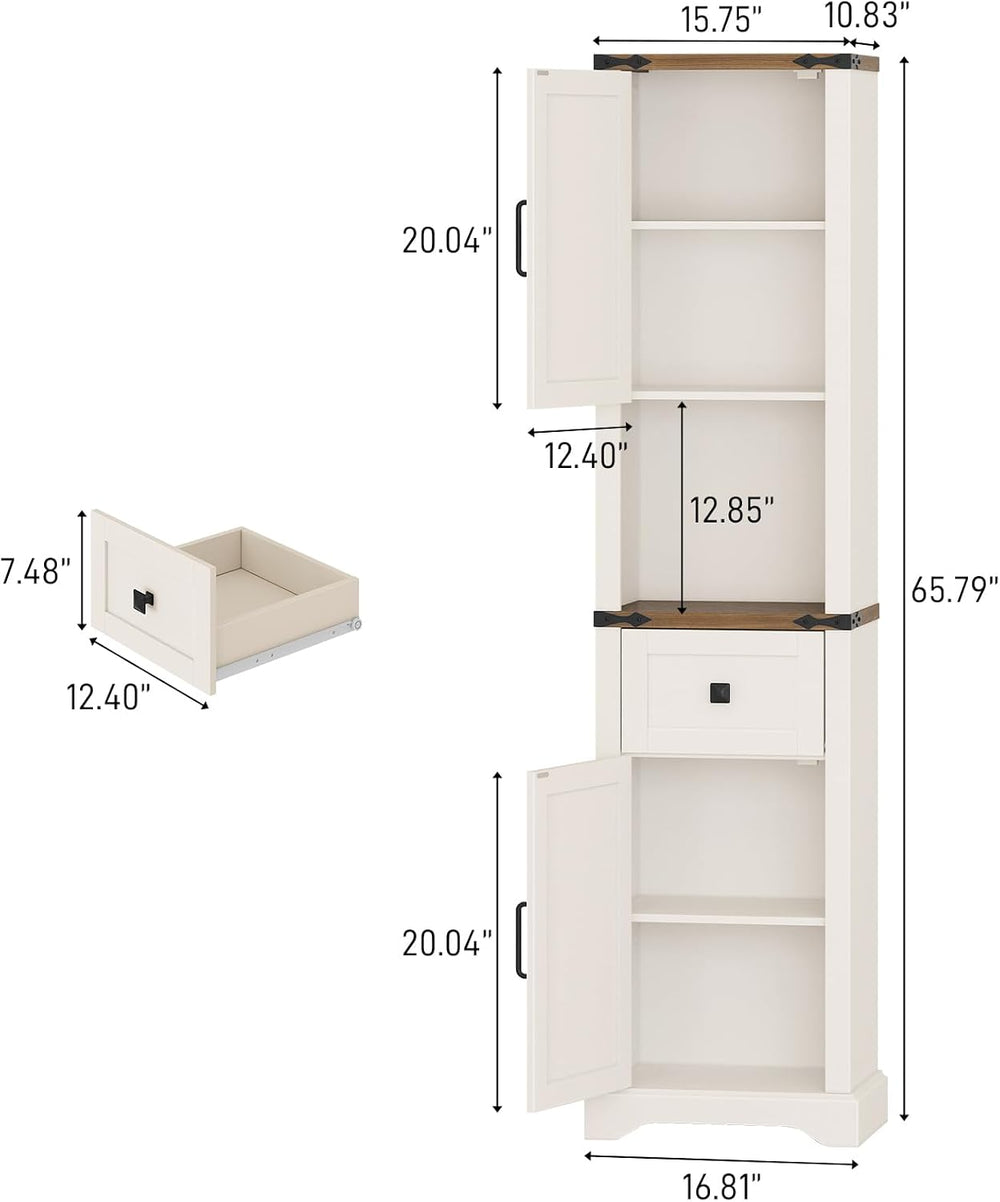 66" Tall Farmhouse Bathroom Storage Cabinet with Barn Doors,Unique White