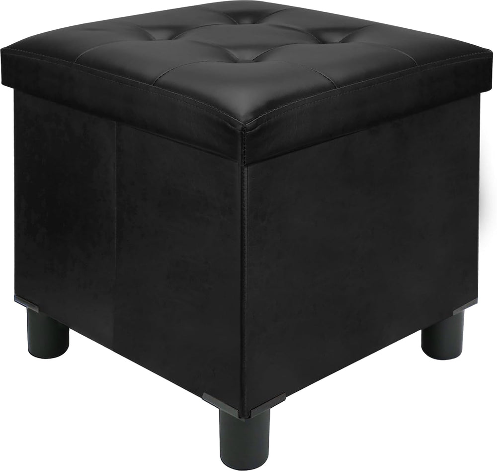 18 Inches Cube Storage Ottoman, Faux Leather Collapsible Square Folding Ottom...