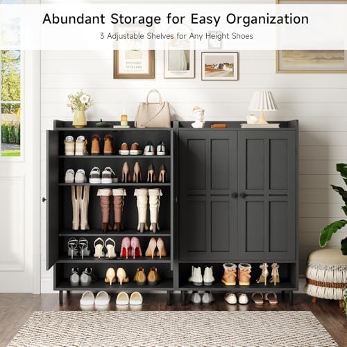 ONBRILL Shoe Cabinet with Cross Molding Doors, 6-Tier Shoe Storage(Black)