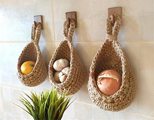 3pack Wall Hanging Vegetable and Fruit Basket Woven Fruit Basket For Kitchen ...