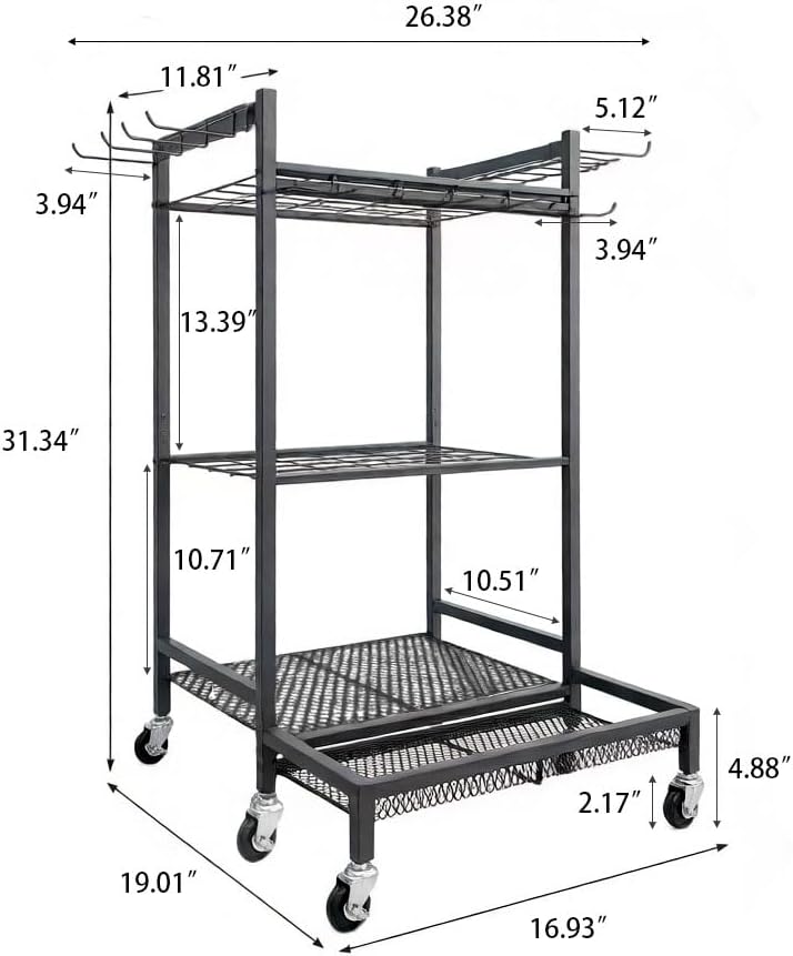 Garden Tool Organizer Rack with Wheels Up to 30-35 Tools, Heavy-Duty Steel Ya...
