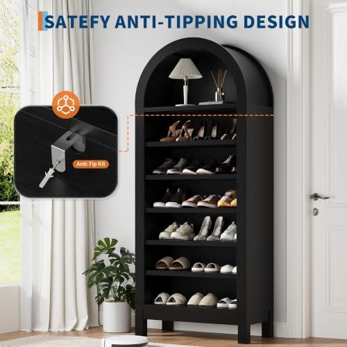70" Arched Shoe Cabinet, Slim Wooden Shoe Storage for Entryway