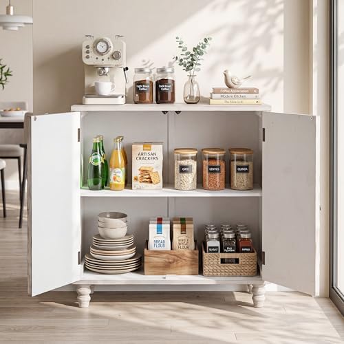COSIEST Set of 3 32" Sideboard Cabinets, Push-to-Open, Gray Flower