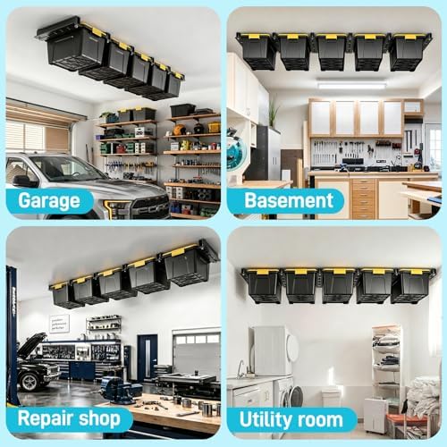 WooFog Ceiling Utility Bin Rails Storage Rack, Overhead Garage Storage Racks,...