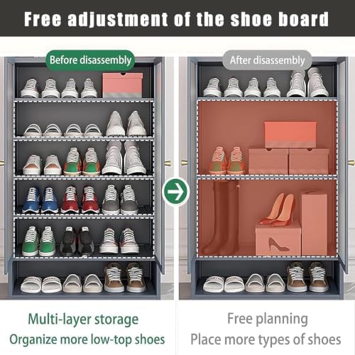 7 Tier Bamboo Shoe Cabinet - Shoe Storage Cabinet with Doors, 35-40 Pairs Bam...