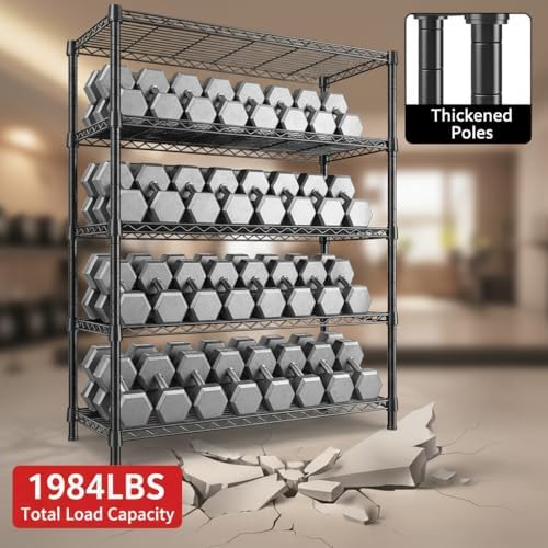 REIBII 1984LBS Heavy Duty Wire Shelving Unit with Wheels, 75.2" H Storag...