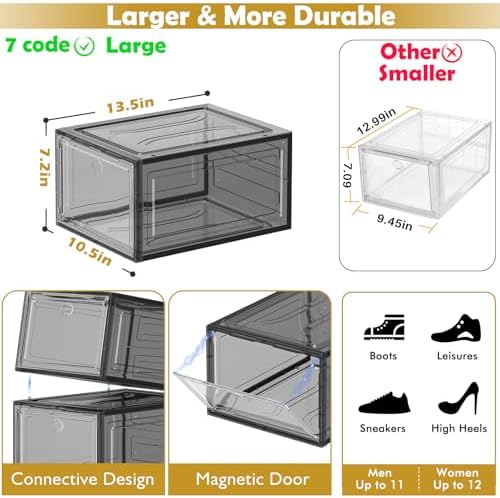 12 Pack Shoe Organizer, Stackable Shoe Storage Boxes with Magnetic Door