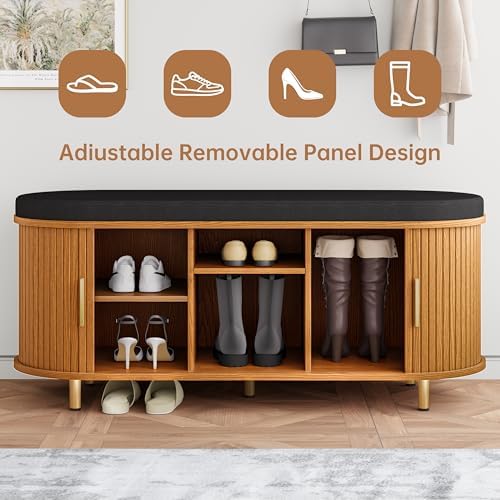 DHH 2-Tier Storage Bench,Wide Shoe Bench with Thickened Padded Seat Cushion, ...