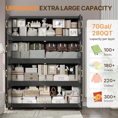 350Gal Extra Large Stackable Storage Bins with Lid, 1750QT Foldable Collapsib...